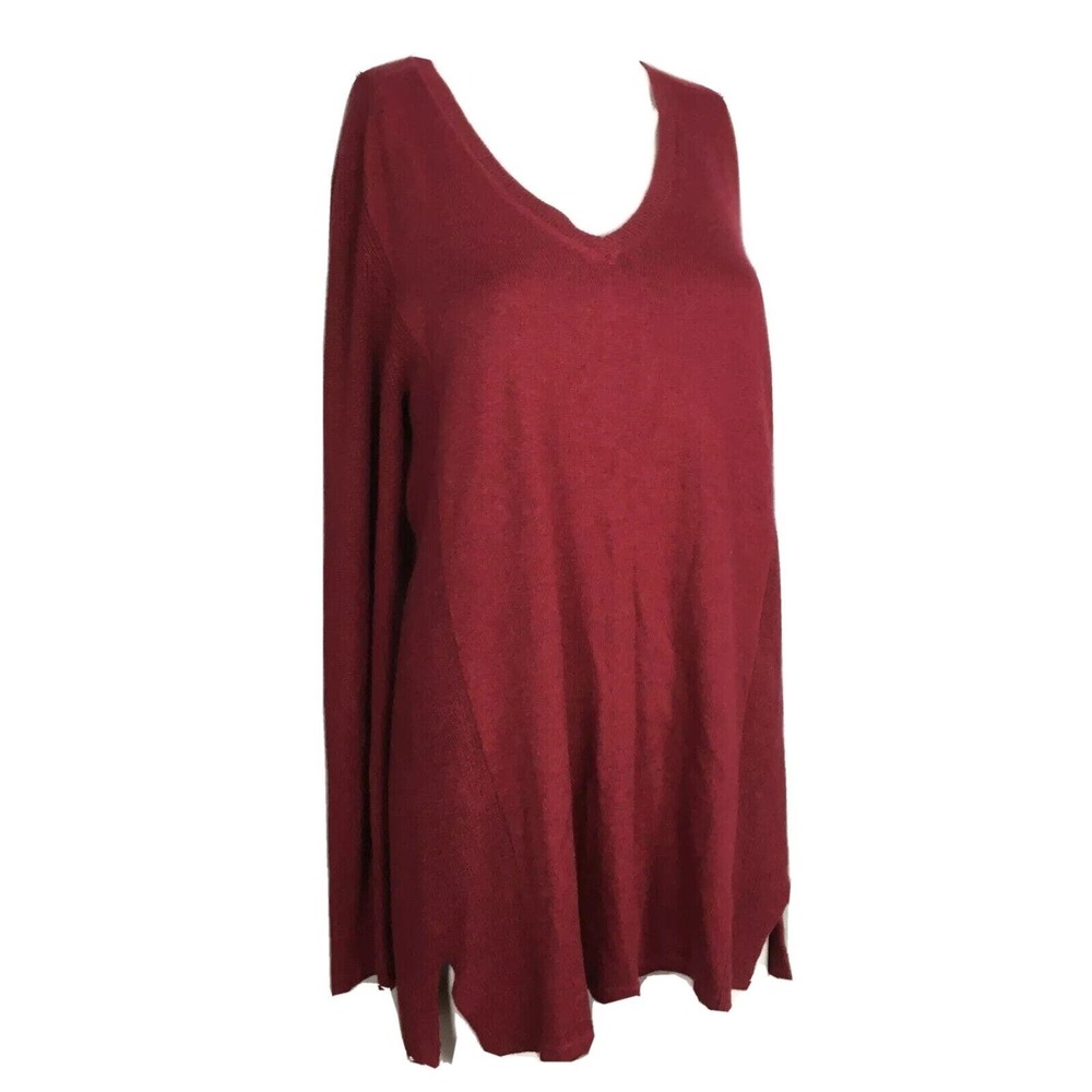 J. Jill Sweater Womens Sz S Burgundy Red Cotton Knit V-Neck Tunic Top